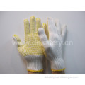 Cotton Knitted Gloves Yellow PVC Dots Safety Gloves (DKP114)